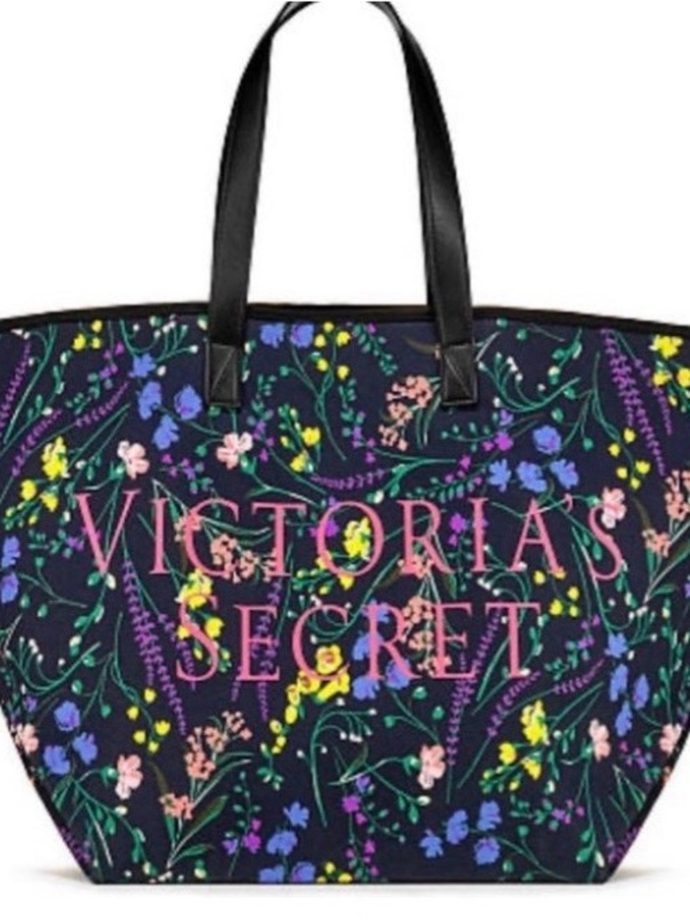 2018 Victoria's Secret black Floral Logo canvas Tote travel bag